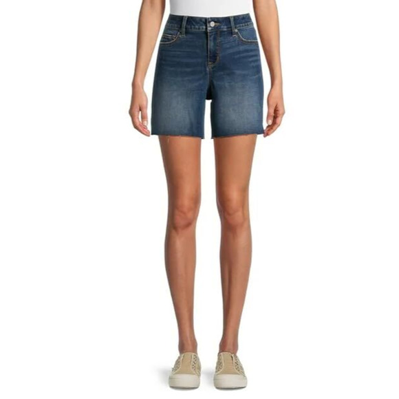 Time and Tru Womens Mid Rise Raw Hem Shorts Medium Wash Size 20 - Picture 3 of 7